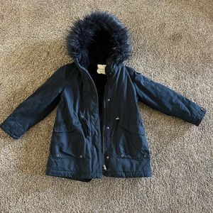 Zara Girls Fuzzy Winter Jacket in Blue